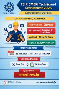 CSIR CMERI Technician I Recruitment 2026