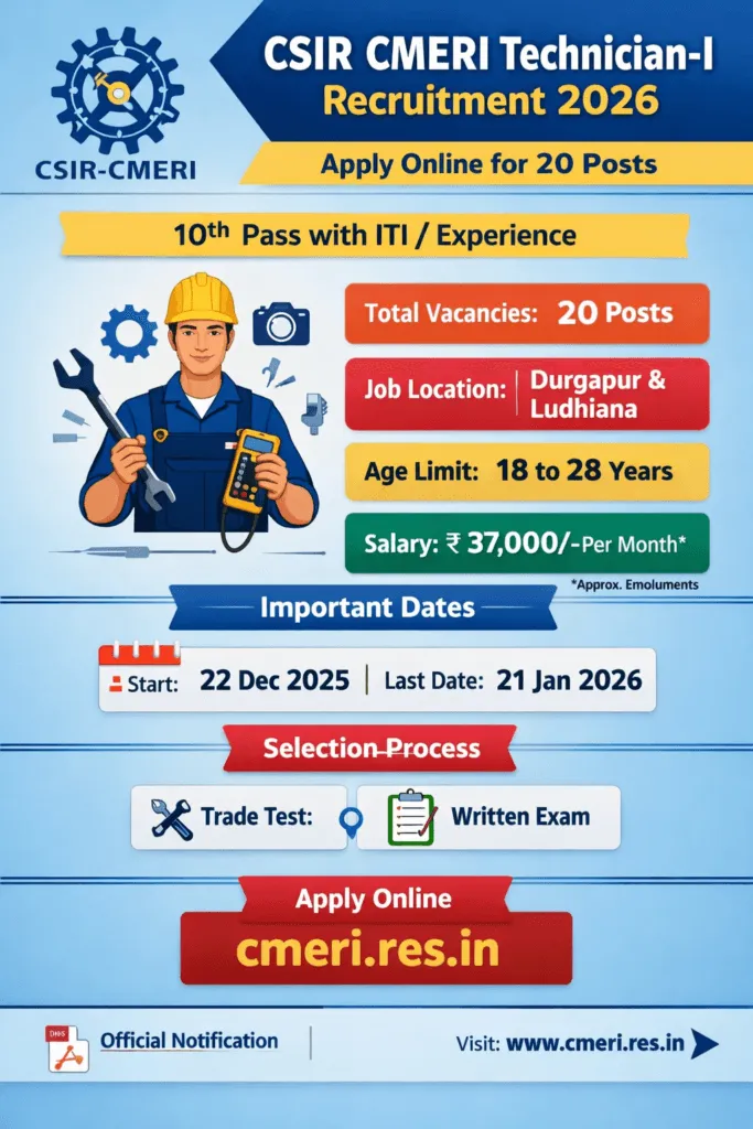 CSIR CMERI Technician I Recruitment 2026