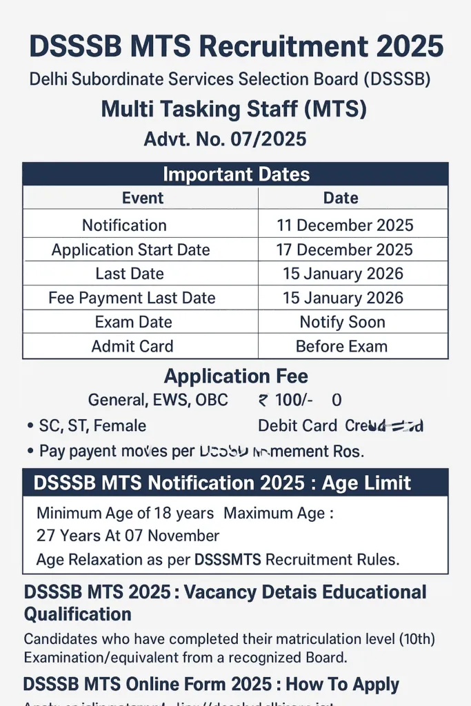 DSSSB MTS Online Form 2025