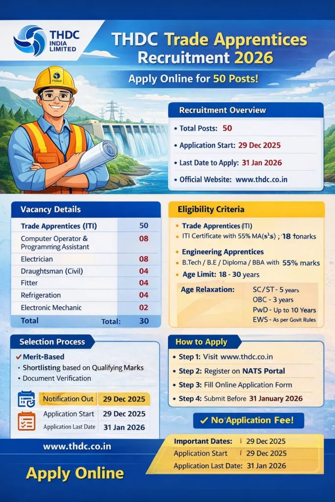 THDC Trade Apprentices Recruitment 2026